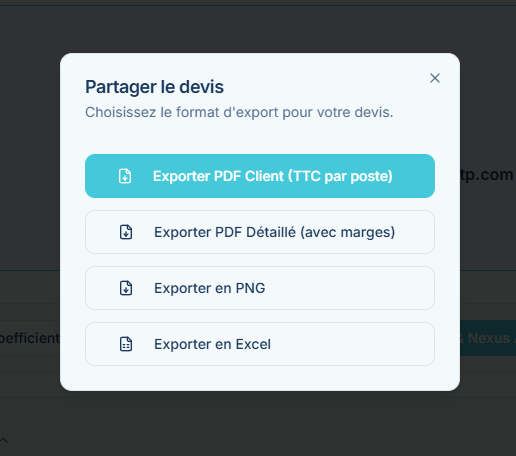 Export PDF d'un devis BTP professionnel